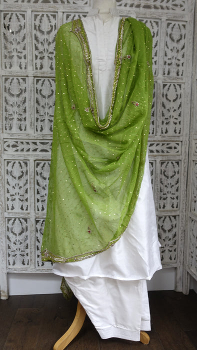 Green Vintage Chiffon Dupatta - Preloved