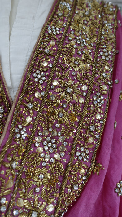 Dusky Pink Silk With Heavy Border Dupatta - New