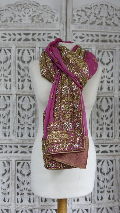 Dusky Pink Silk With Heavy Border Dupatta - New