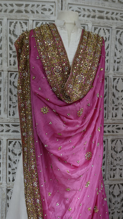 Dusky Pink Silk With Heavy Border Dupatta - New