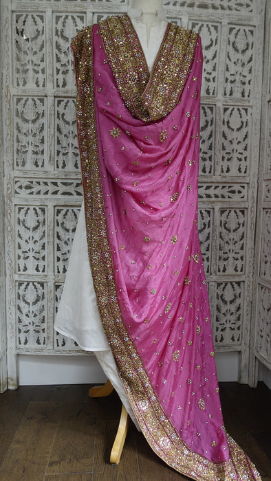 Dusky Pink Silk With Heavy Border Dupatta - New