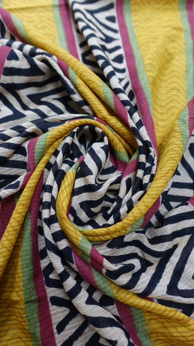 Black And Mustard Printed Cotton - New