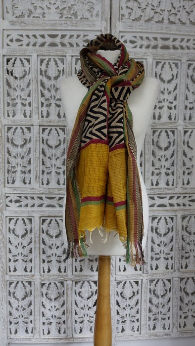 Black And Mustard Printed Cotton - New