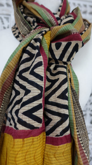 Black And Mustard Printed Cotton - New