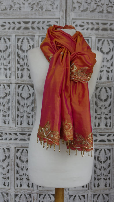 Vintage Peach Silk Embellished Dupatta - New