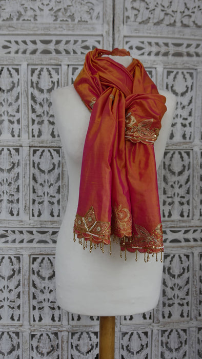 Vintage Peach Silk Embellished Dupatta - New