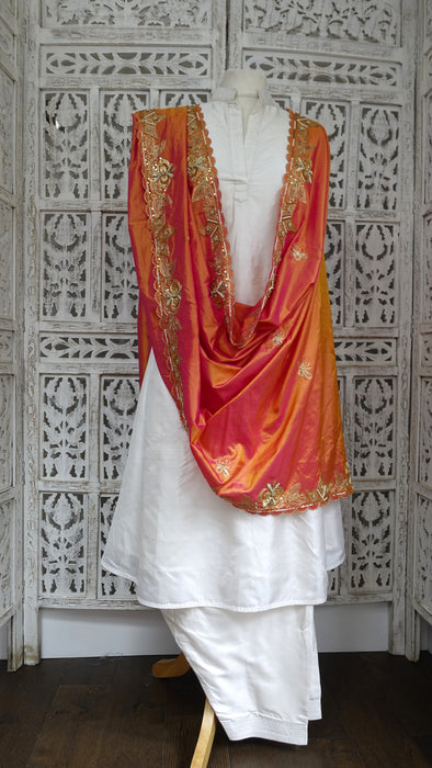 Vintage Peach Silk Embellished Dupatta - New