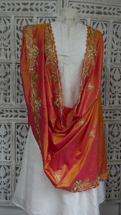 Vintage Peach Silk Embellished Dupatta - New