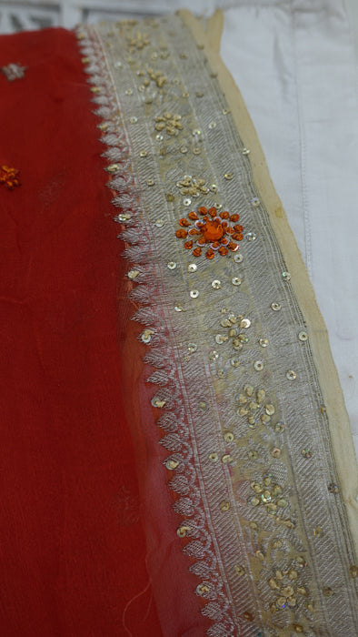 Coral Silk Chiffon Dupatta- New