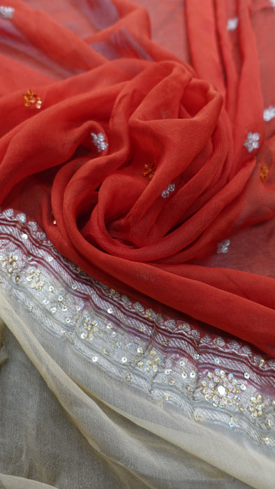 Coral Silk Chiffon Dupatta- New