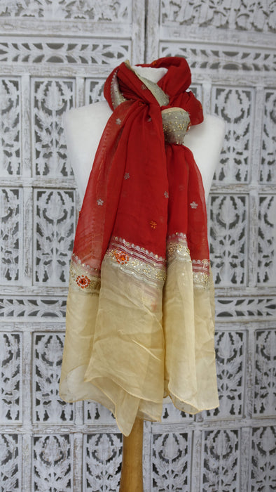 Coral Silk Chiffon Dupatta- New