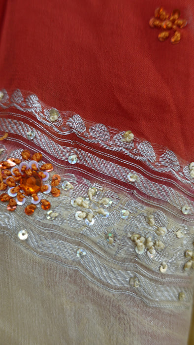Coral Silk Chiffon Dupatta- New