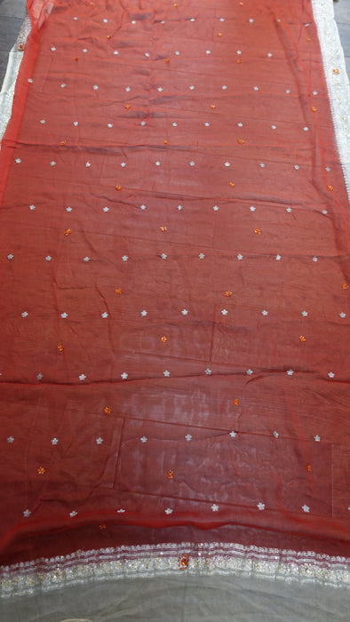 Coral Silk Chiffon Dupatta- New