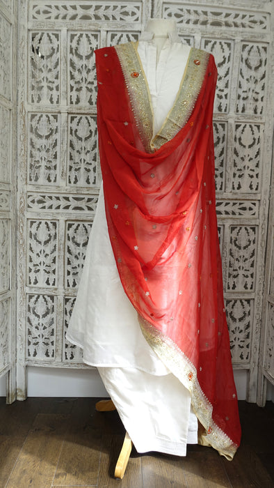 Coral Silk Chiffon Dupatta- New