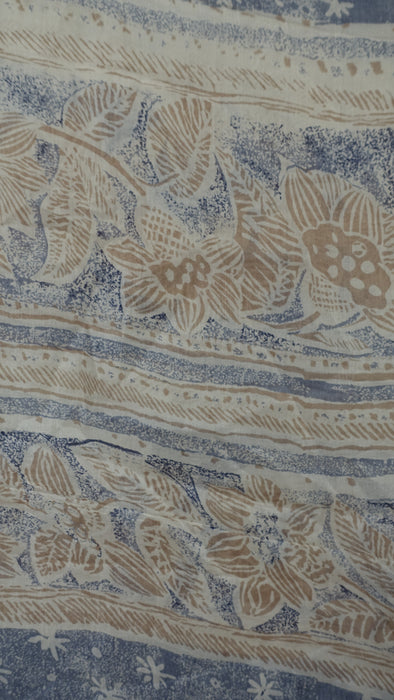 Blue And Beige Print Handloom Silk Square Scarf