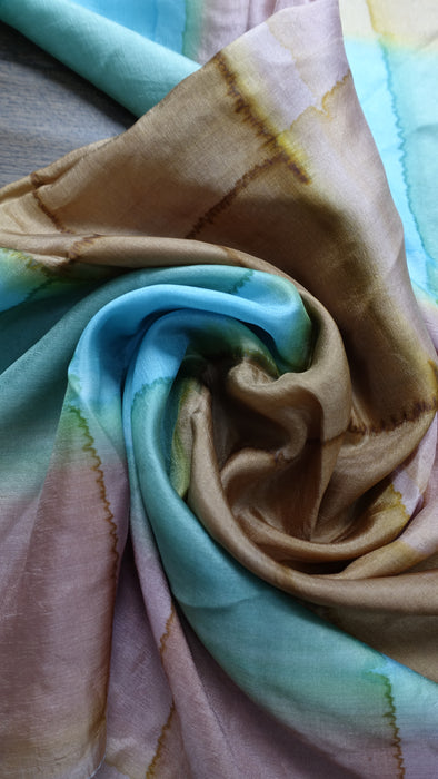 Blue, Beige And Pink  Silk Scarf