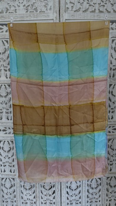 Blue, Beige And Pink  Silk Scarf