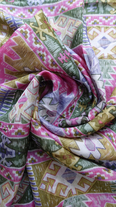 Pink Handloom Geometric Silk Square Scarf