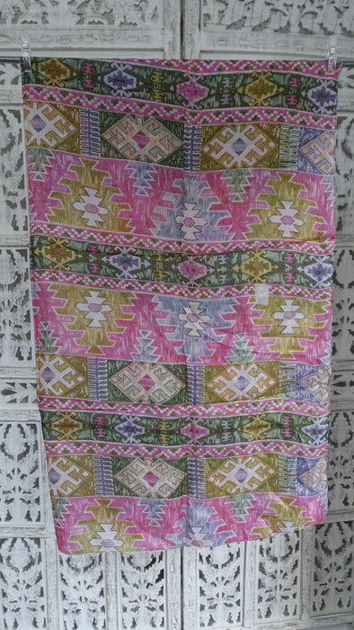 Pink Handloom Geometric Silk Square Scarf