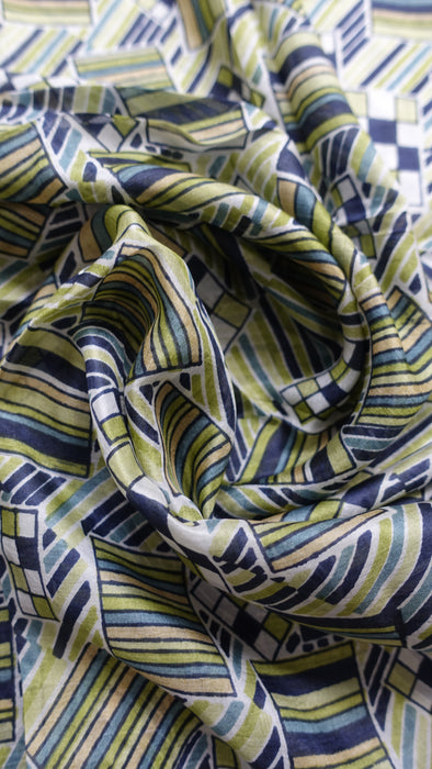 Green Handloom Geometric Silk Square Scarf