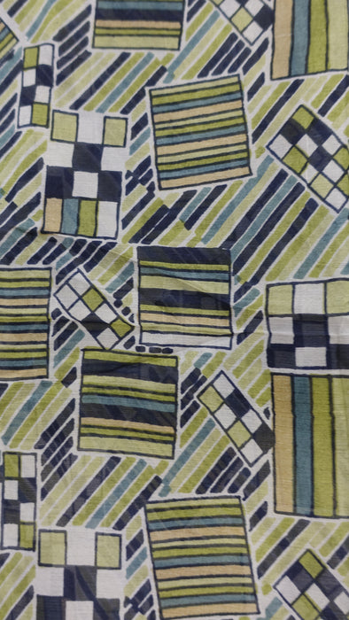 Green Handloom Geometric Silk Square Scarf