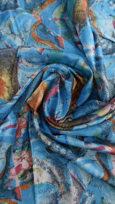 Blue Handloom Silk Square Scarf