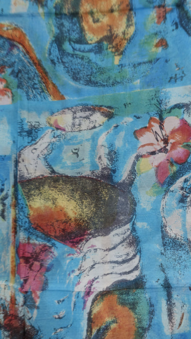 Blue Handloom Silk Square Scarf