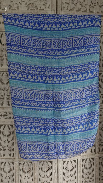 Aqua And Sea Blue Handloom Geometric Silk Square Scarf