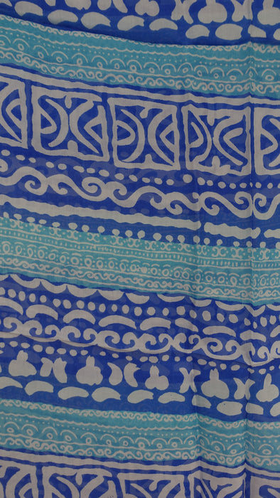 Aqua And Sea Blue Handloom Geometric Silk Square Scarf