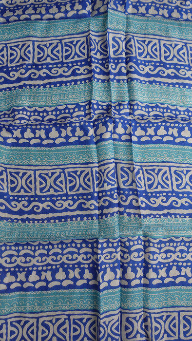 Aqua And Sea Blue Handloom Geometric Silk Square Scarf