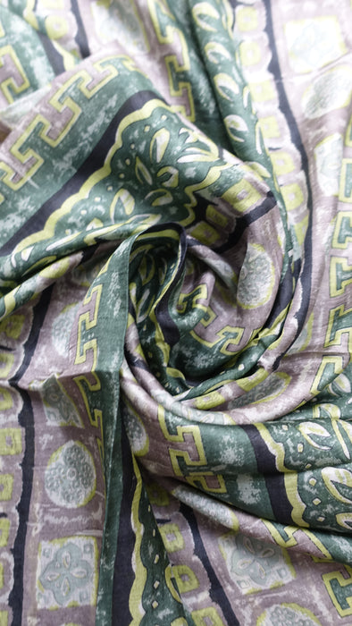 Green Stripe Handloom Geometric Silk Square Scarf