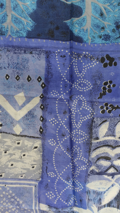 Blue Handloom Geometric Silk Square Scarf