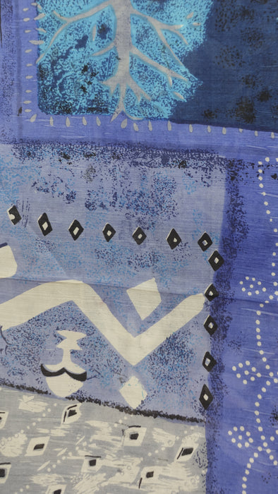 Blue Handloom Geometric Silk Square Scarf