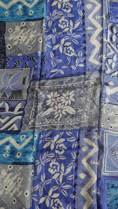 Blue Handloom Geometric Silk Square Scarf