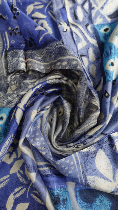 Blue Handloom Geometric Silk Square Scarf