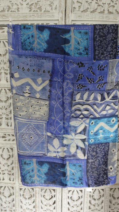 Blue Handloom Geometric Silk Square Scarf