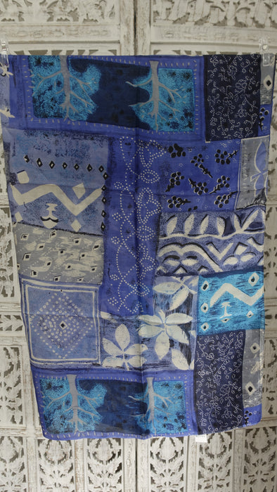Blue Handloom Geometric Silk Square Scarf