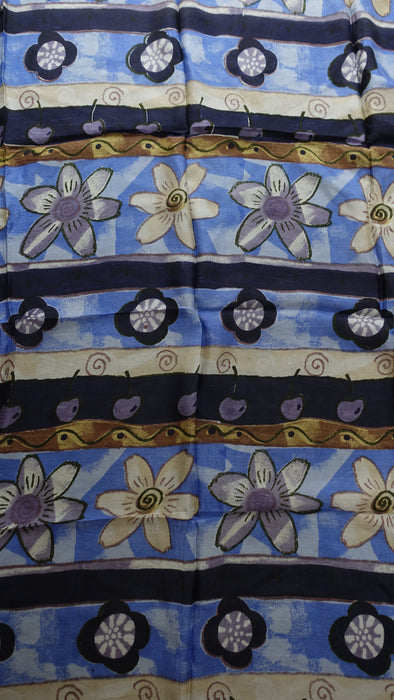 Blue Handloom Geometric Silk Square Scarf