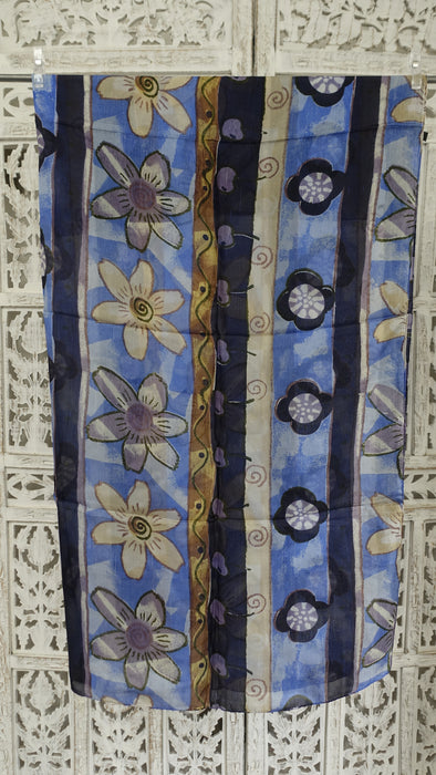 Blue Handloom Geometric Silk Square Scarf