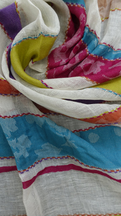 Bright Stripe Long Cotton Weave Hands And Looms Scarf