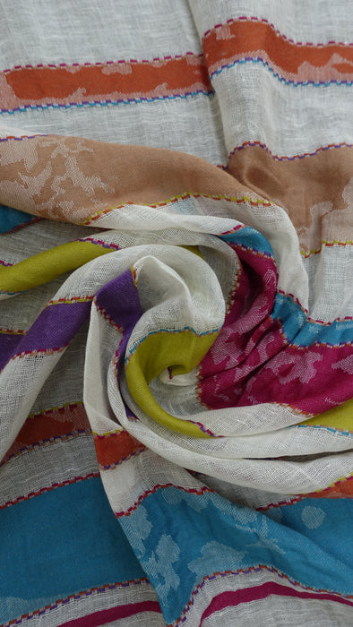 Bright Stripe Long Cotton Weave Hands And Looms Scarf