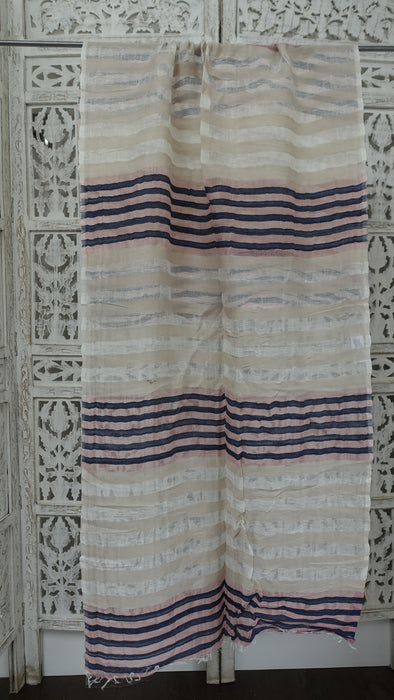 Cream, Navy And Peach Long Cotton Weave Hands And Looms Scarf