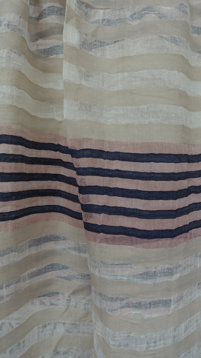 Cream, Navy And Peach Long Cotton Weave Hands And Looms Scarf