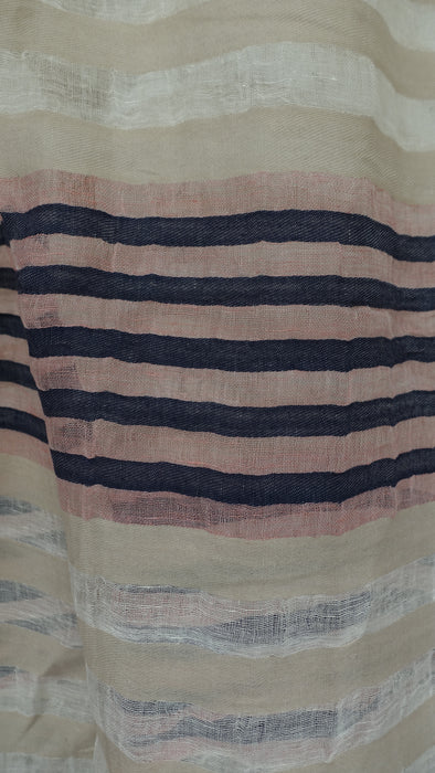 Cream, Navy And Peach Long Cotton Weave Hands And Looms Scarf