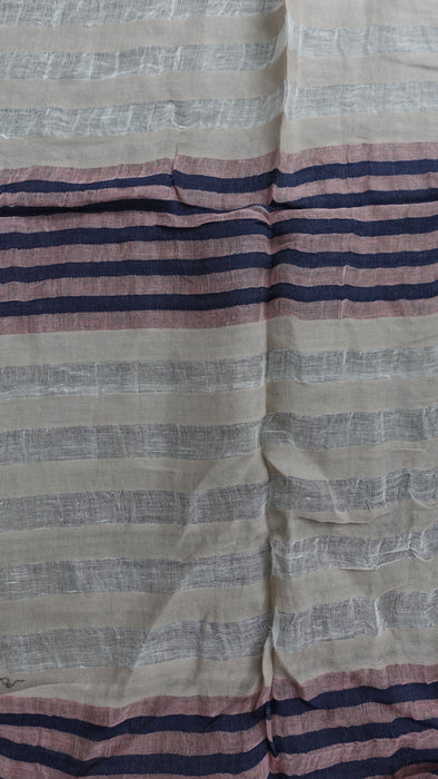 Cream, Navy And Peach Long Cotton Weave Hands And Looms Scarf