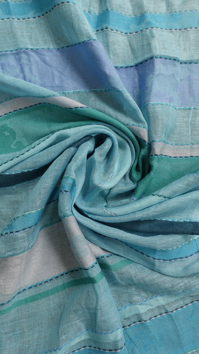 Aqua Blue  Long Cotton Weave  Hands And Looms Scarf