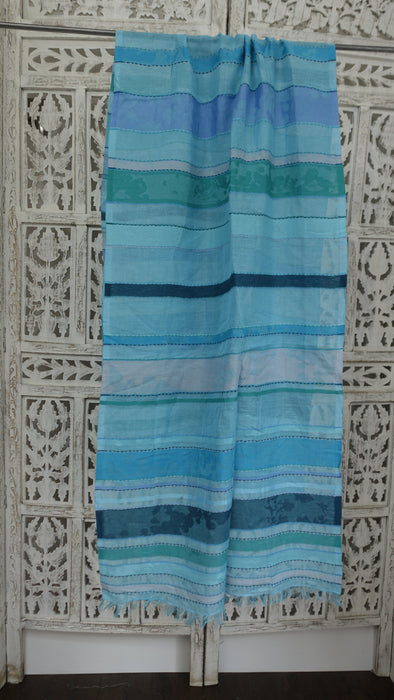 Aqua Blue  Long Cotton Weave  Hands And Looms Scarf