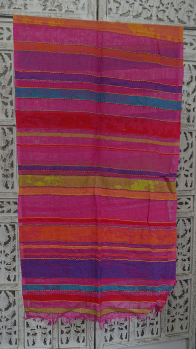 Bright Pinks And Oranges Long Cotton Weave Hands And Looms Scarf