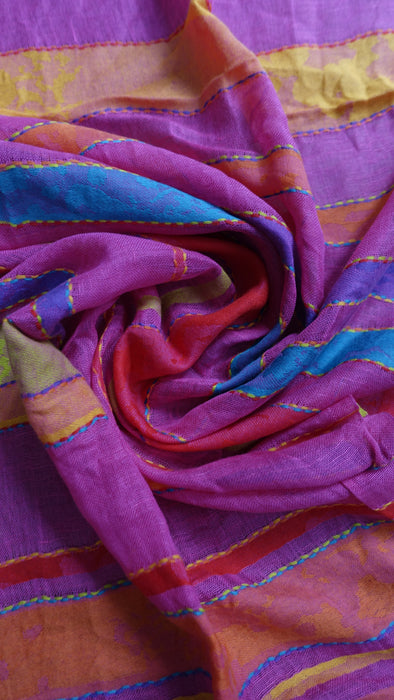 Bright Pinks And Oranges Long Cotton Weave Hands And Looms Scarf