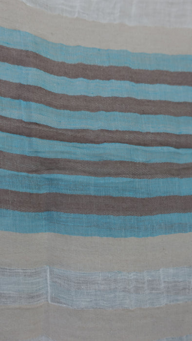 Cream, Brown And Blue Long Cotton Weave Hands And Looms Scarf